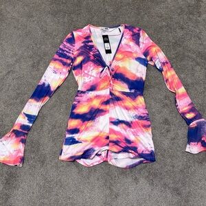 Fashion Nova Multicolor Tie-Dye Romper Size XL